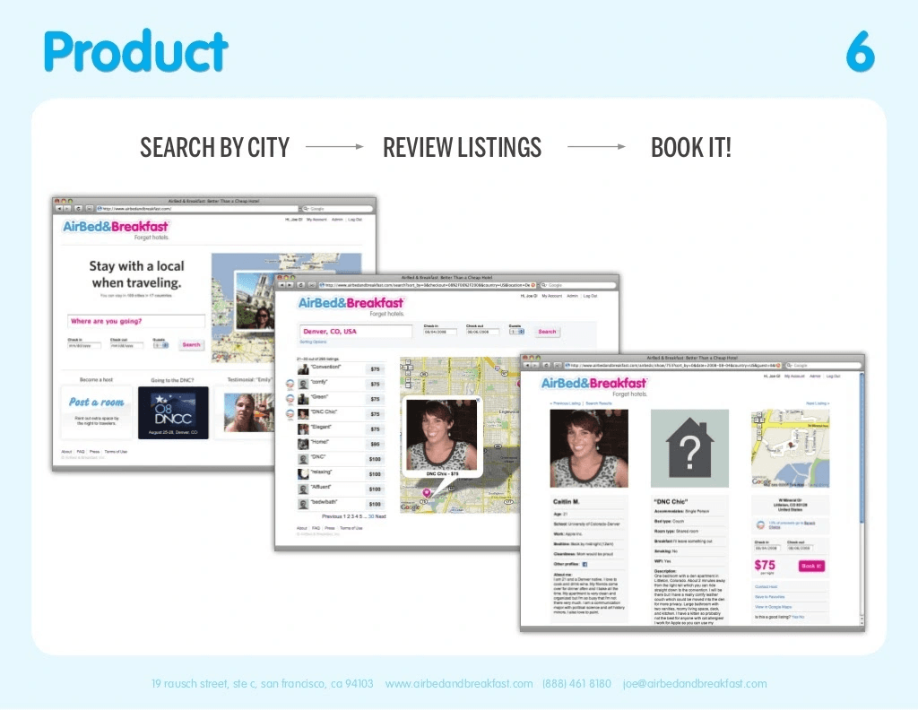Airbnb pitch deck, Product