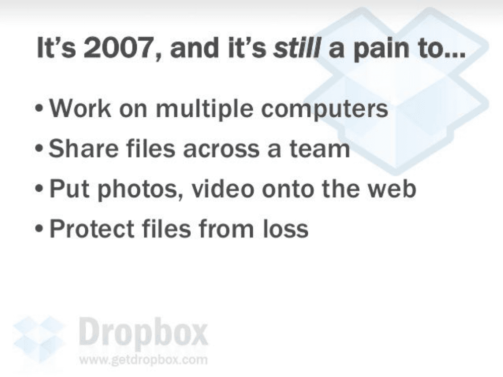 Dropbox pitch deck, Pain points
