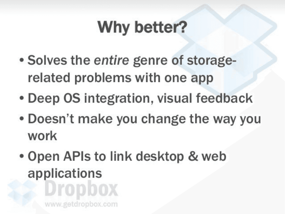 Dropbox pitch deck, Why better?