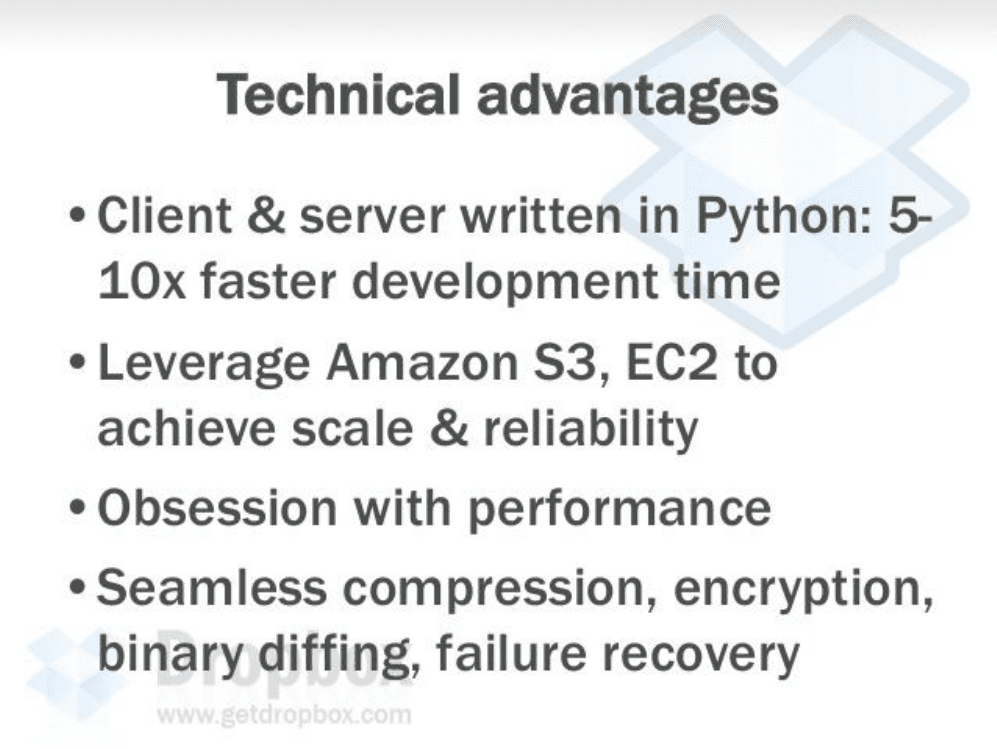 Dropbox pitch deck, Technical advantages