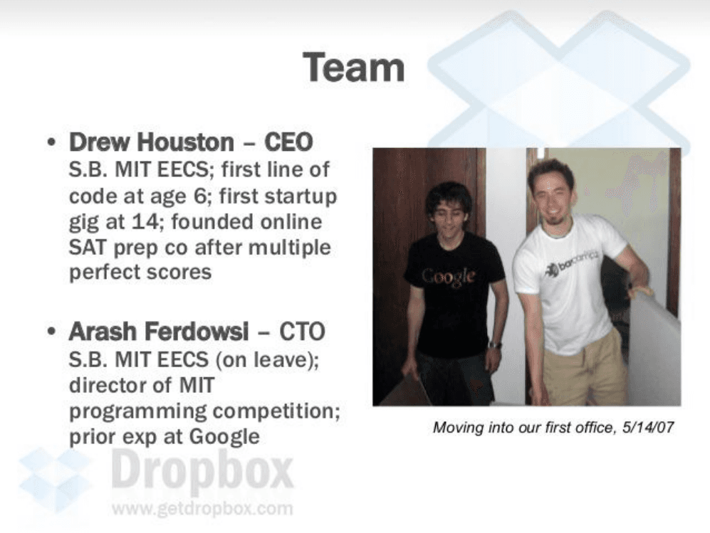 Dropbox pitch deck, Team