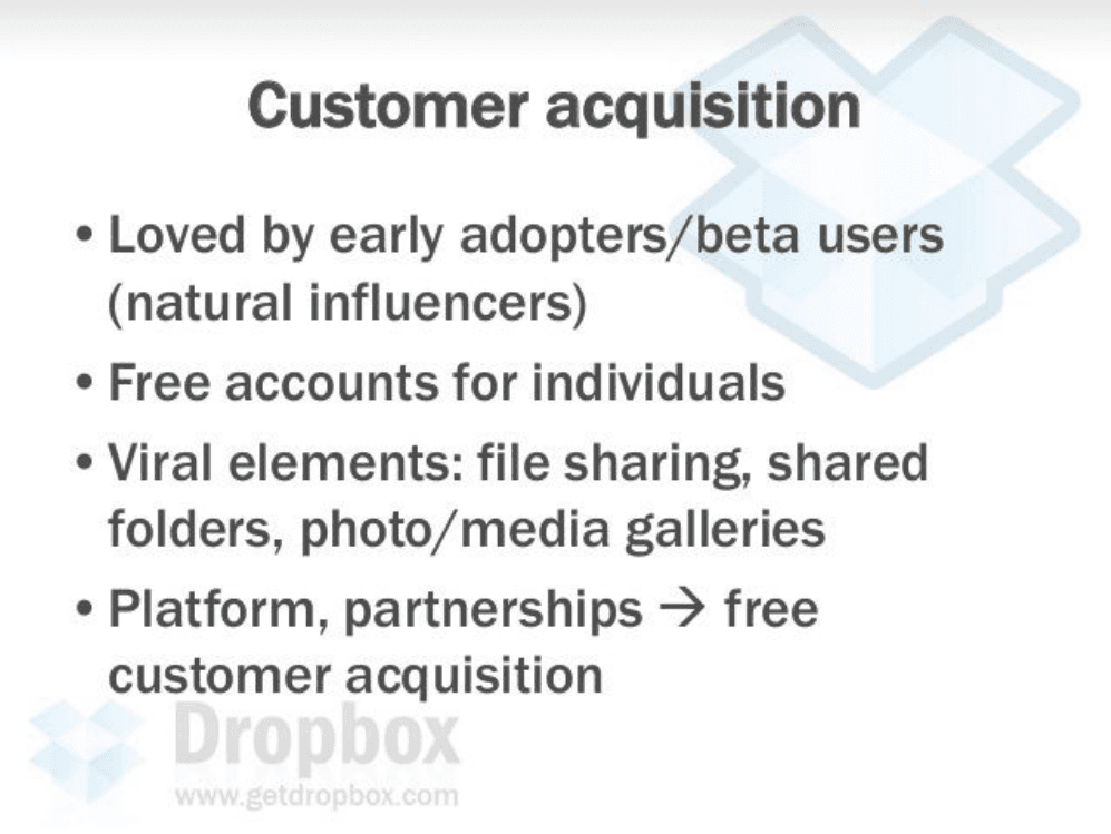 Dropbox pitch deck, Customer acquisition