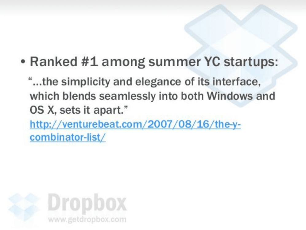 Dropbox pitch deck, Social proof