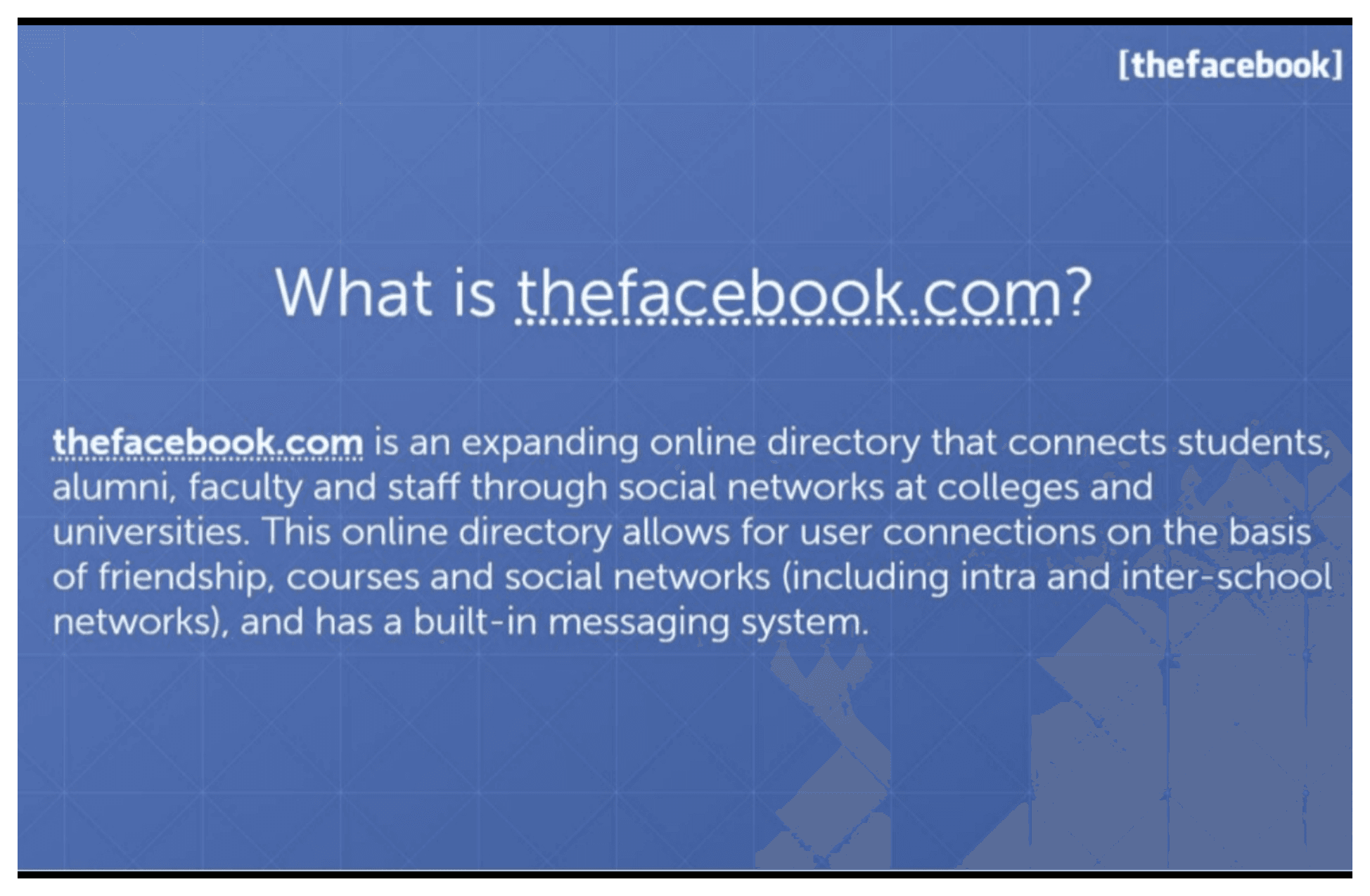 Facebook pitch deck, What is thefacebook.com?