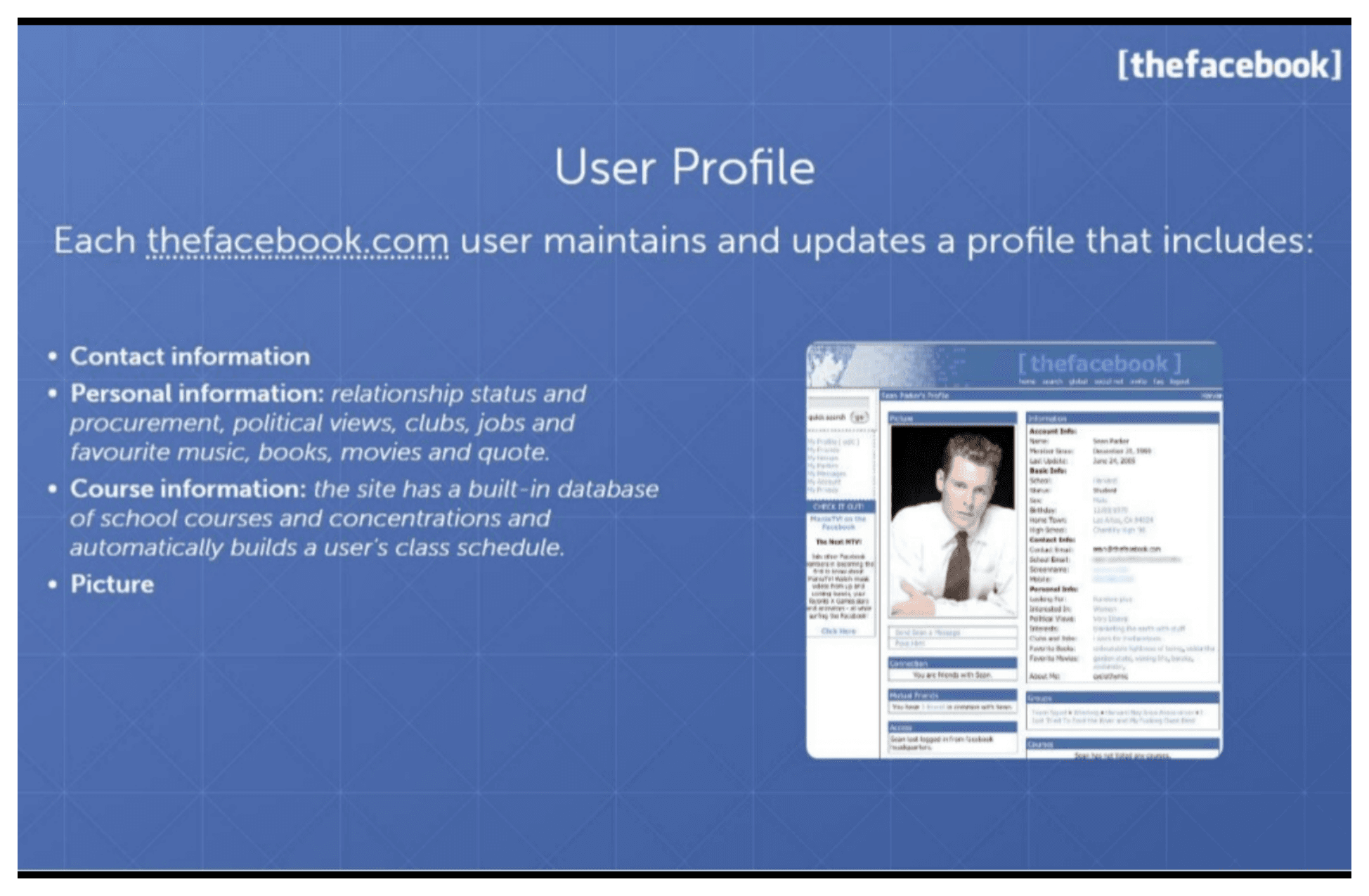 Facebook pitch deck, User Profile