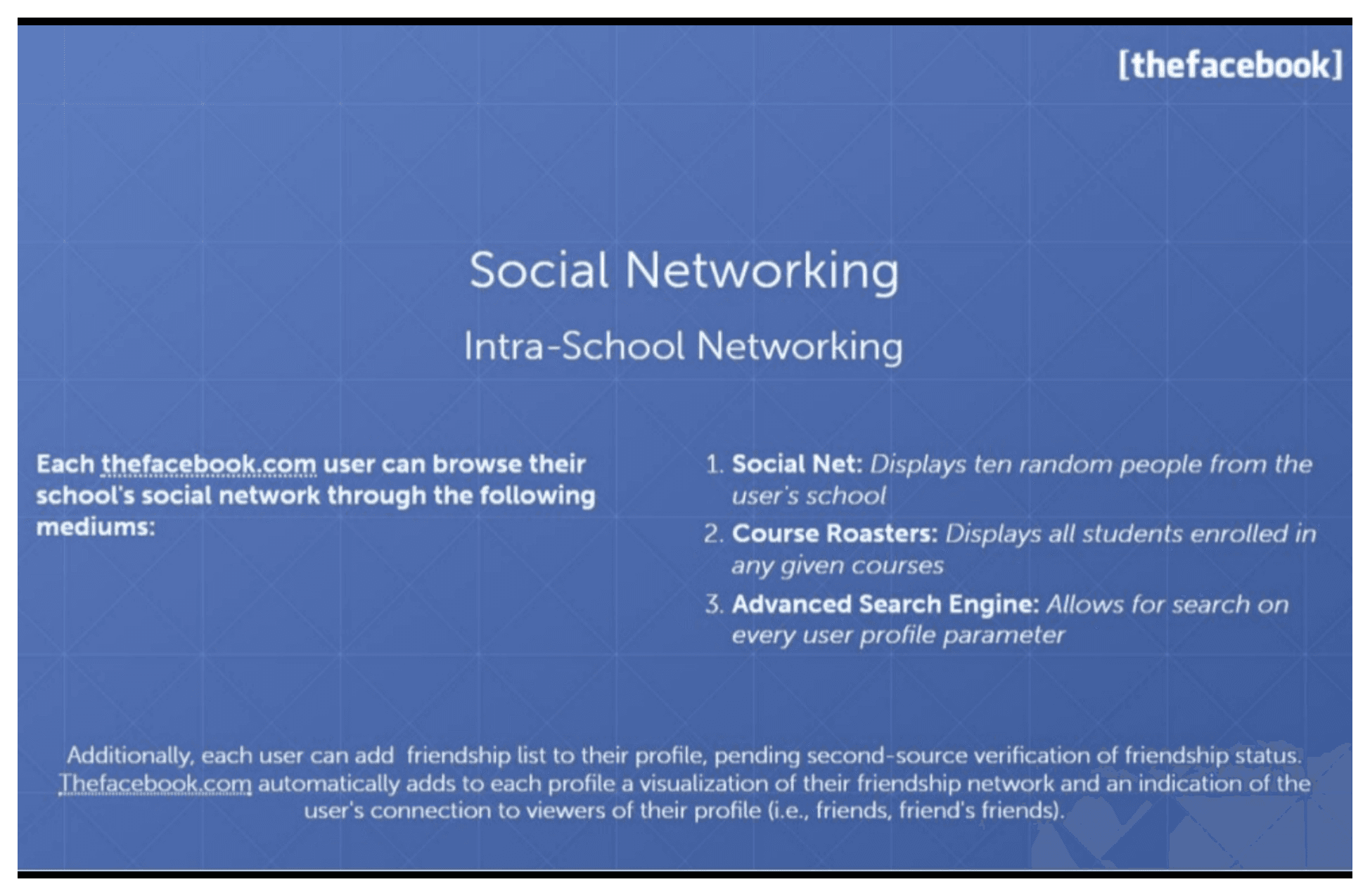 Facebook pitch deck, Social Networking