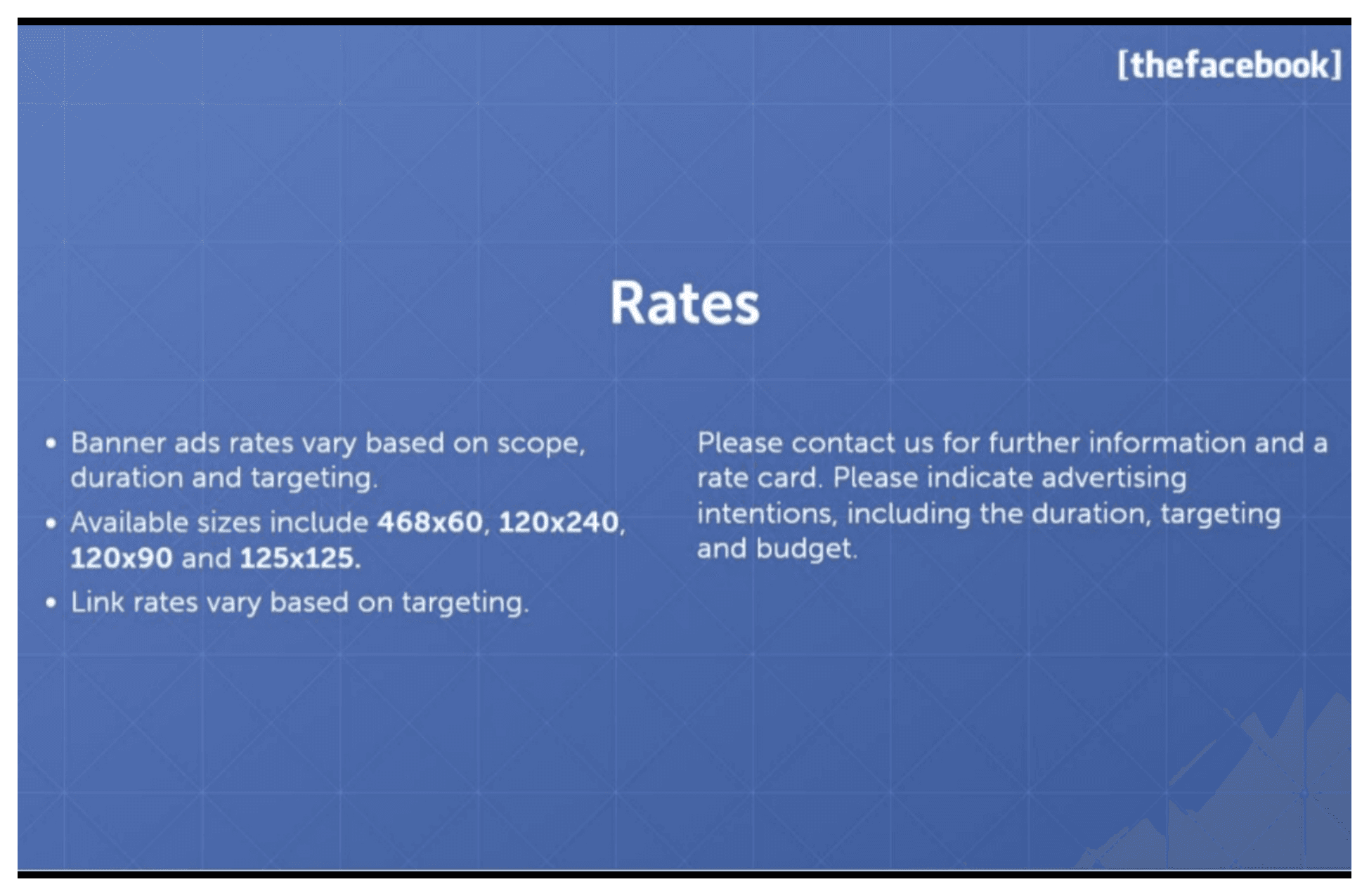 Facebook pitch deck, Rates