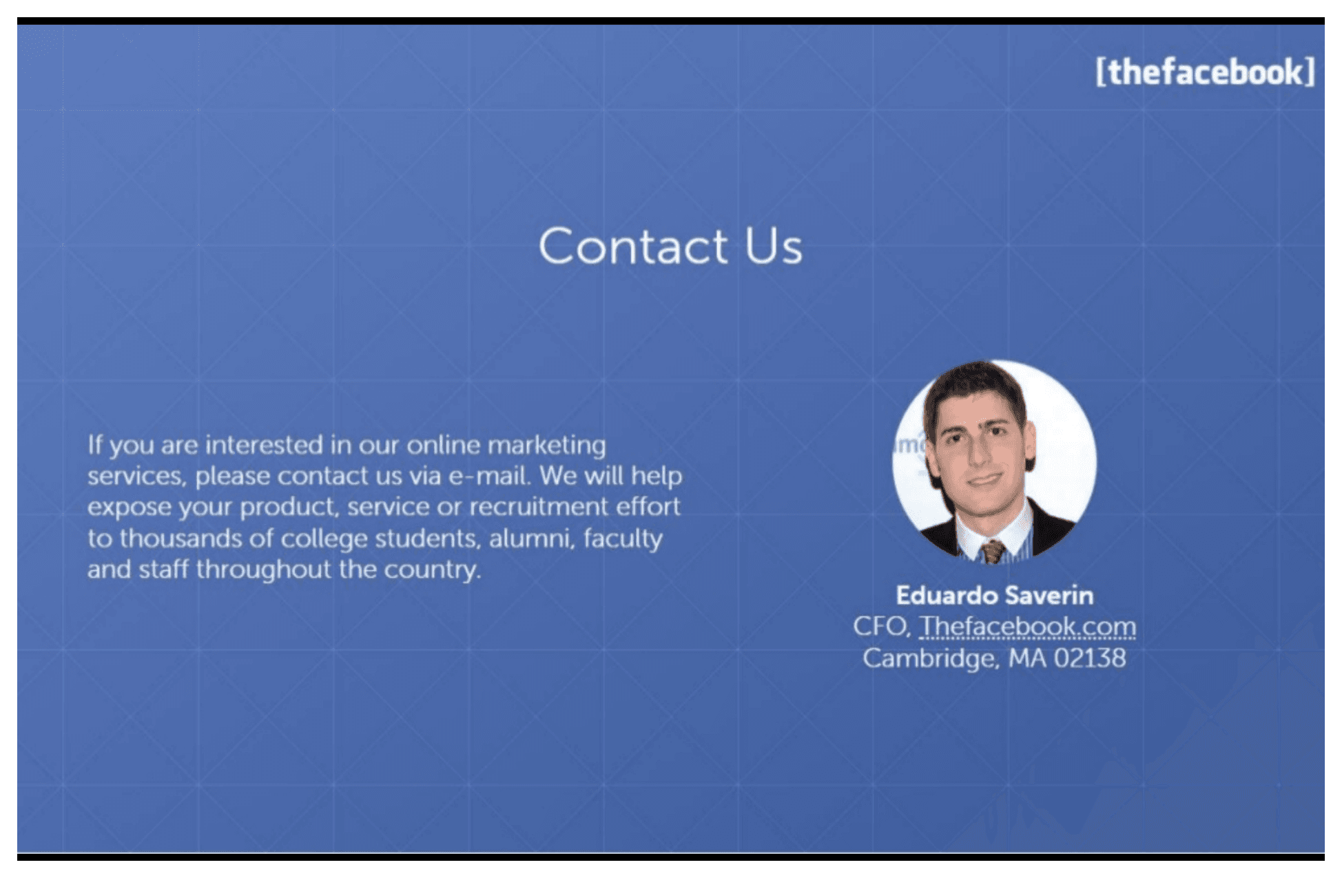 Facebook pitch deck, Contact Us