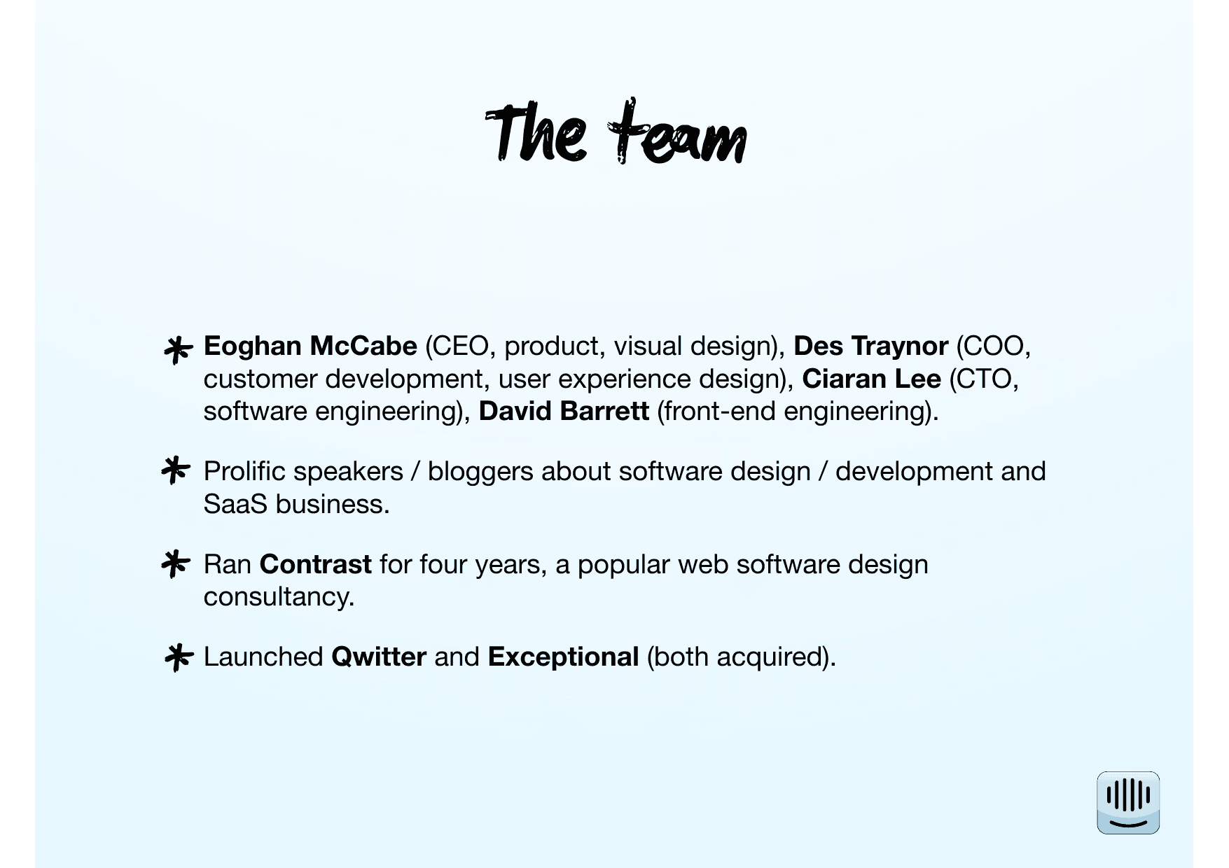 Intercom pitch deck, The team