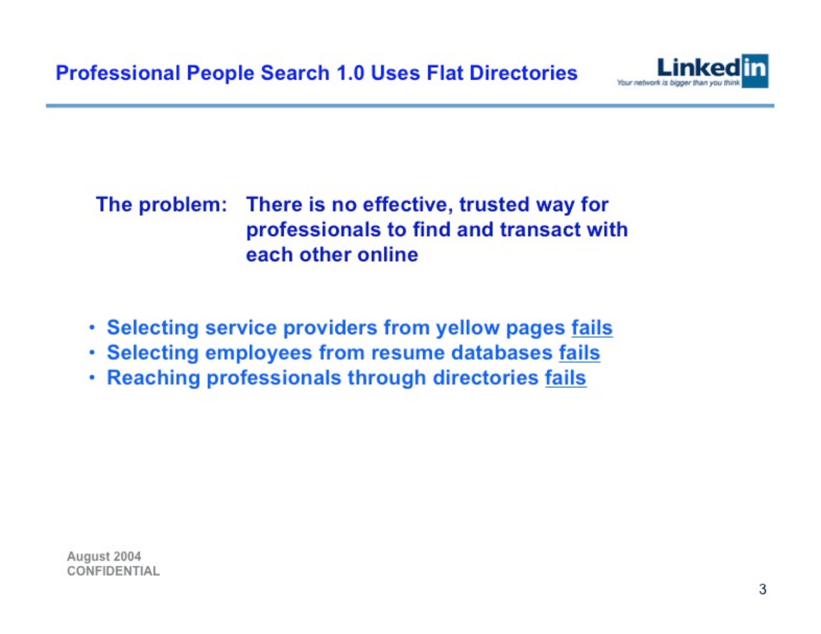 LinkedIn pitch deck, Problem