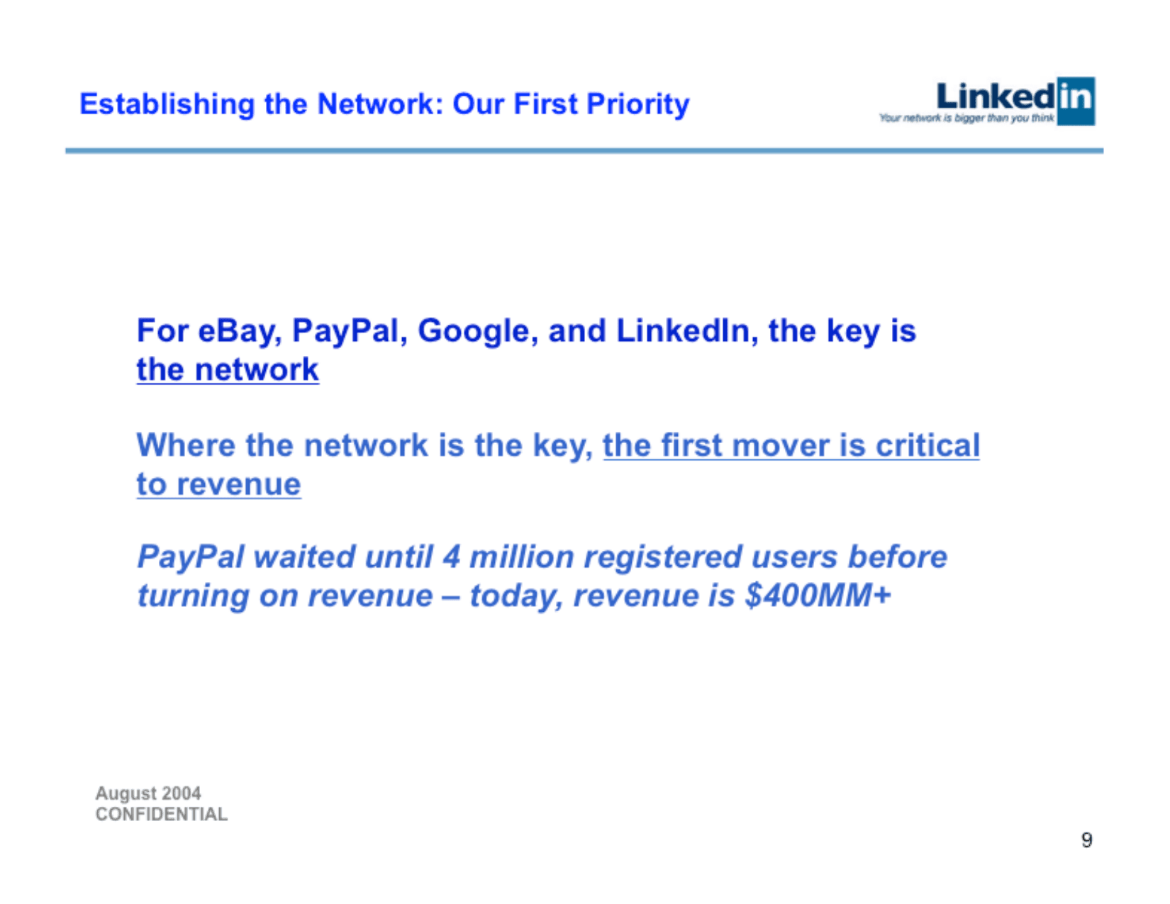 LinkedIn pitch deck, Establishing the network