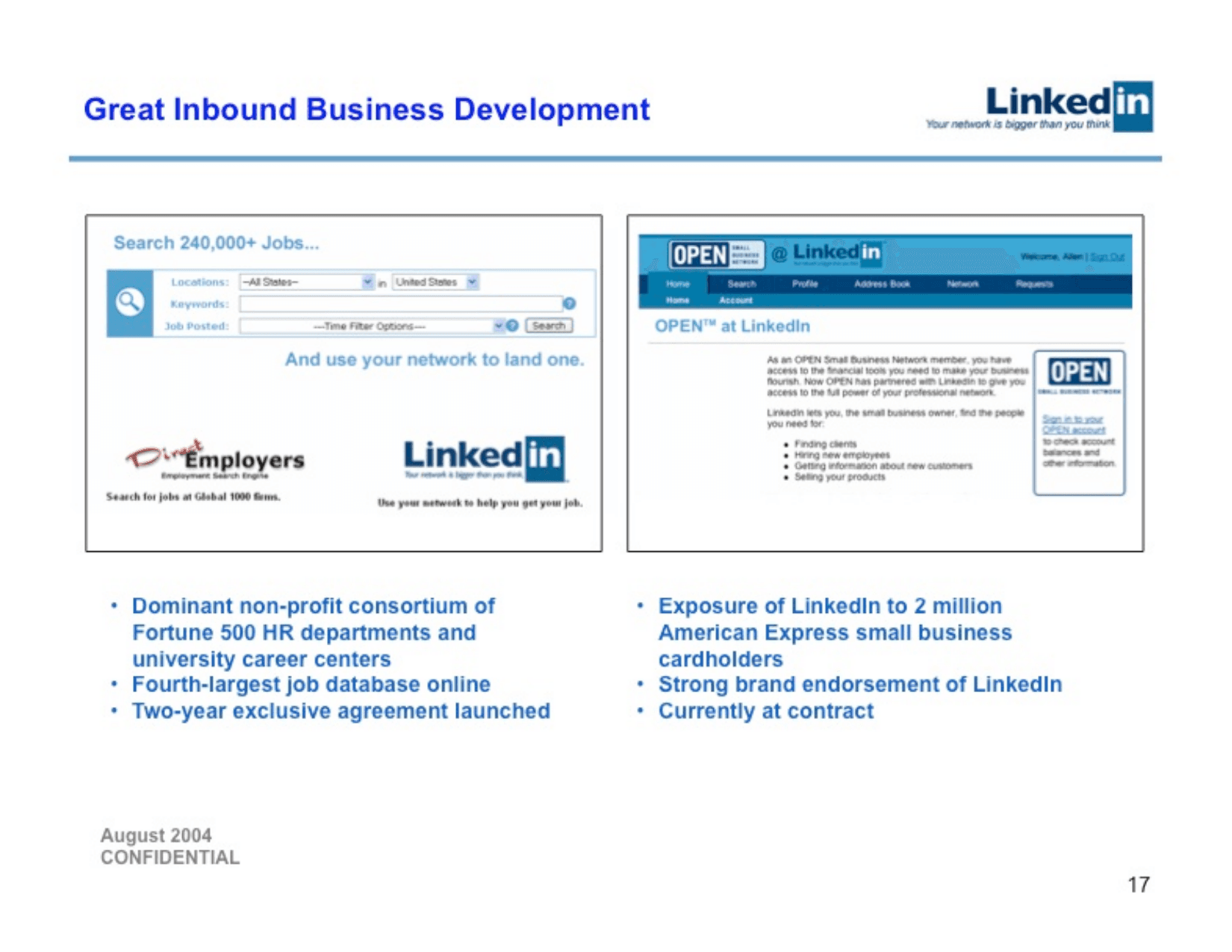 LinkedIn pitch deck, Business development