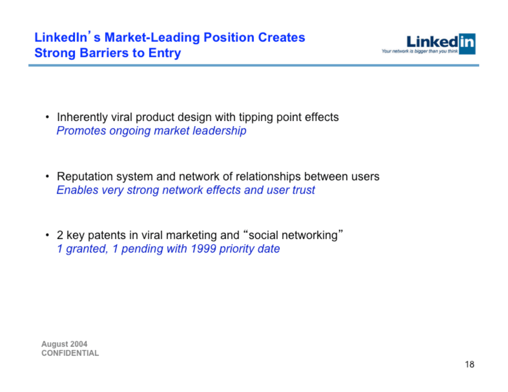 LinkedIn pitch deck, Barriers to entry