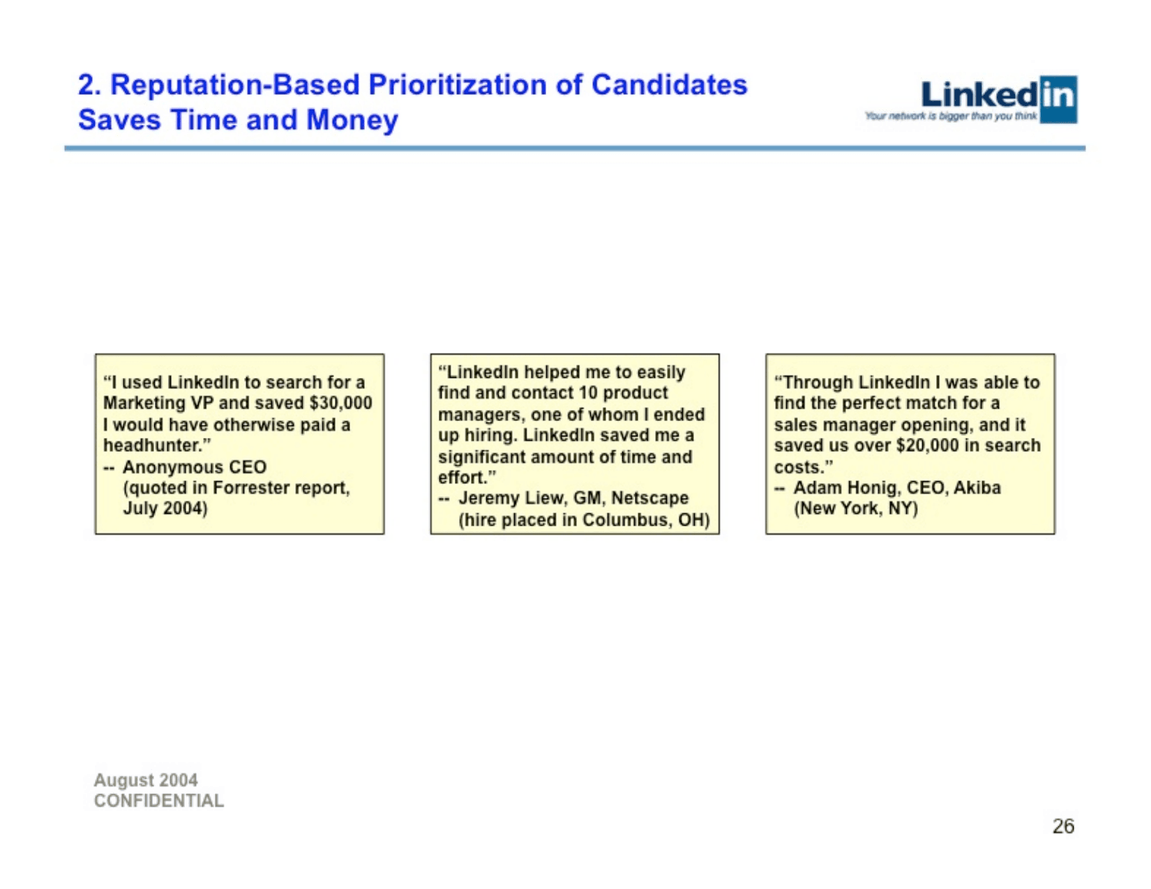 LinkedIn pitch deck, Recruiting testimonials