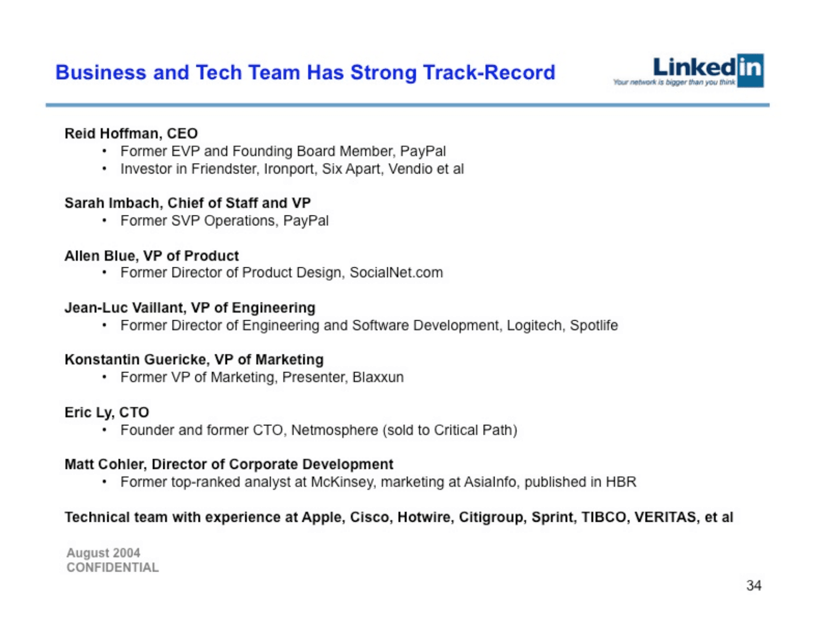 LinkedIn pitch deck, Team
