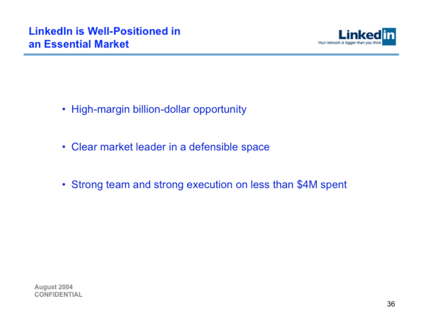 LinkedIn pitch deck, Investment summary