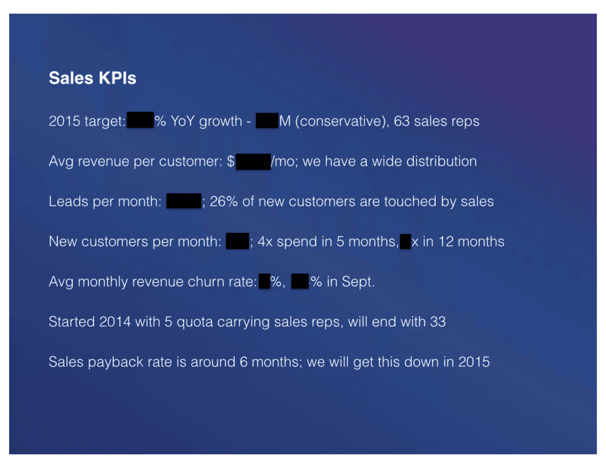 Mixpanel pitch deck, Sales KPIs