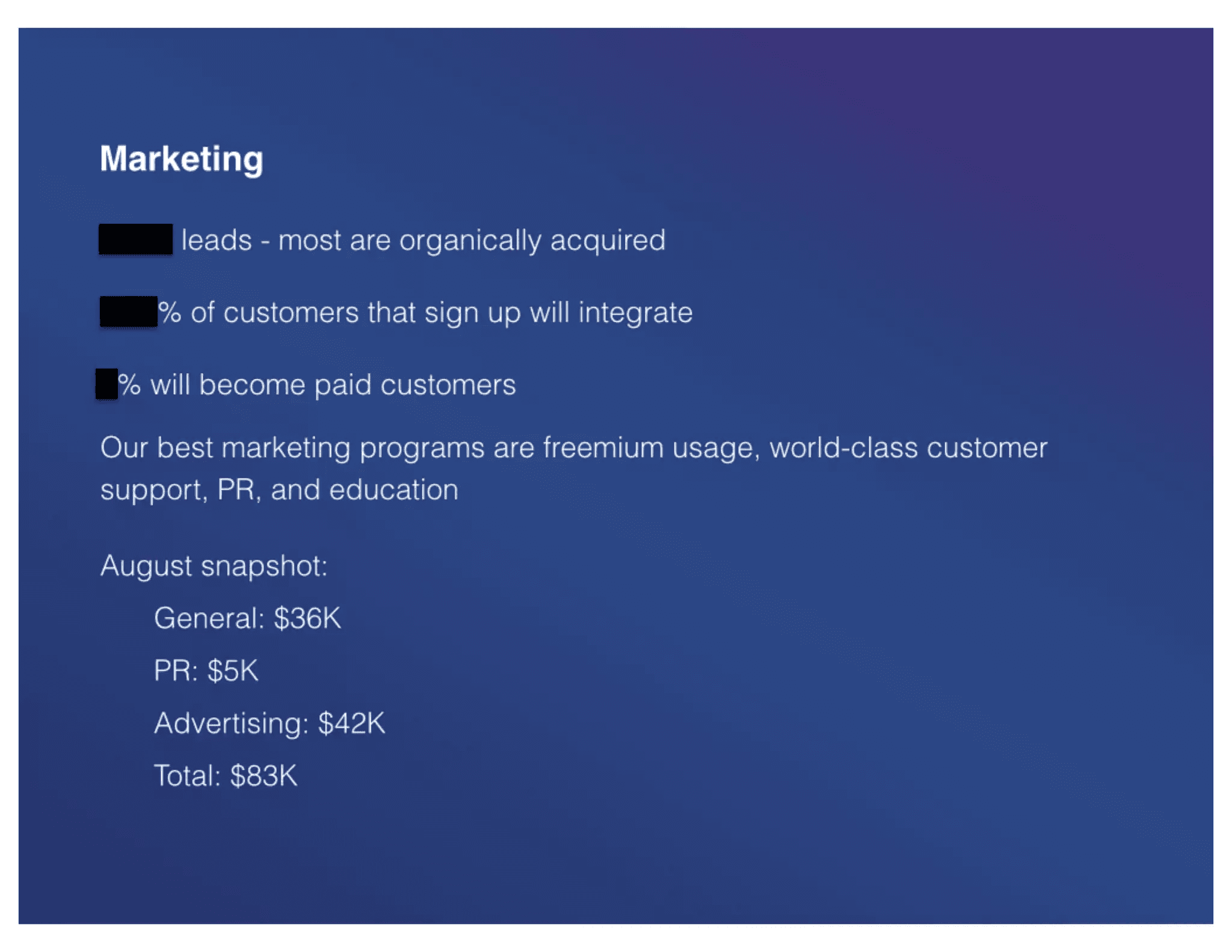 Mixpanel pitch deck, Marketing