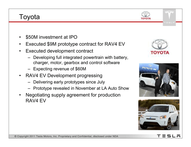 Tesla pitch deck, Toyota partnership