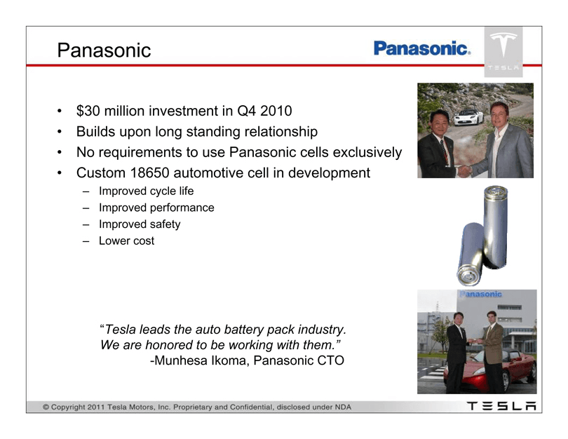 Tesla pitch deck, Panasonic partnership