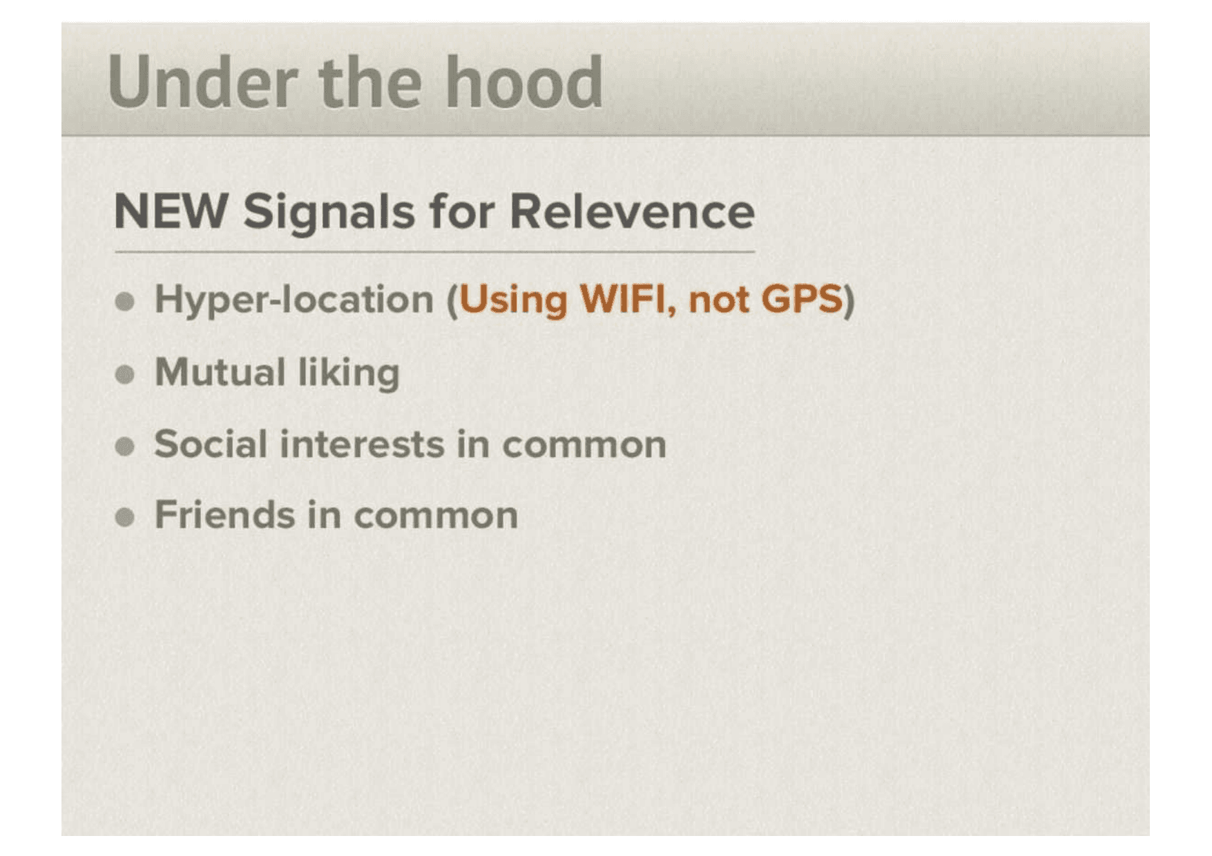 Tinder pitch deck, Under the hood