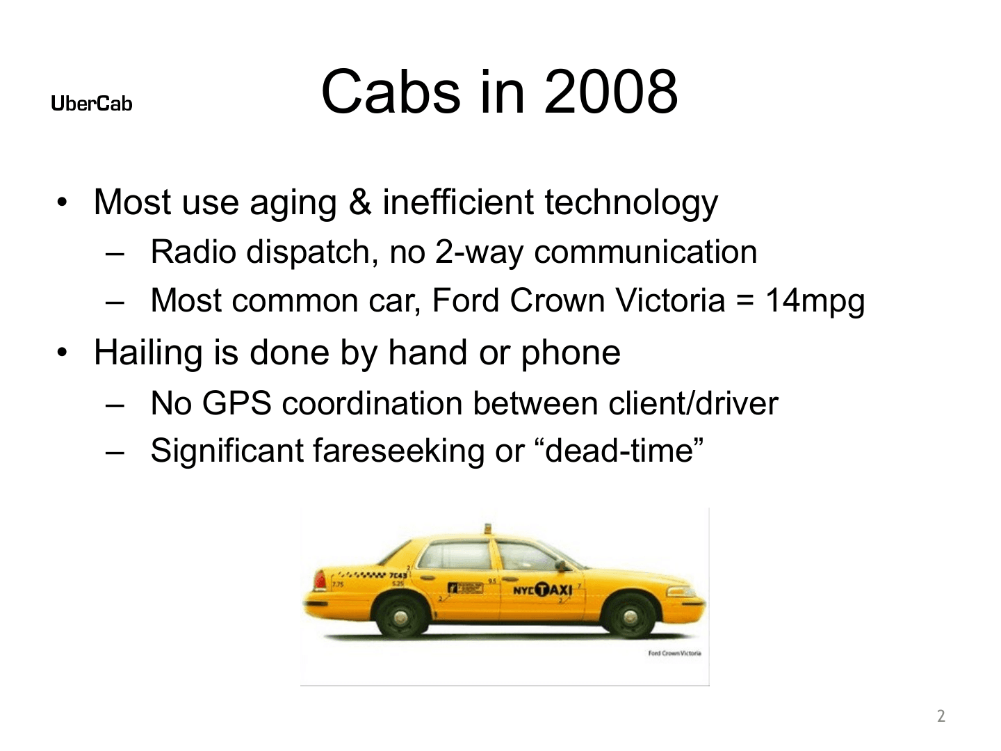 Uber pitch deck, Cabs in 2008