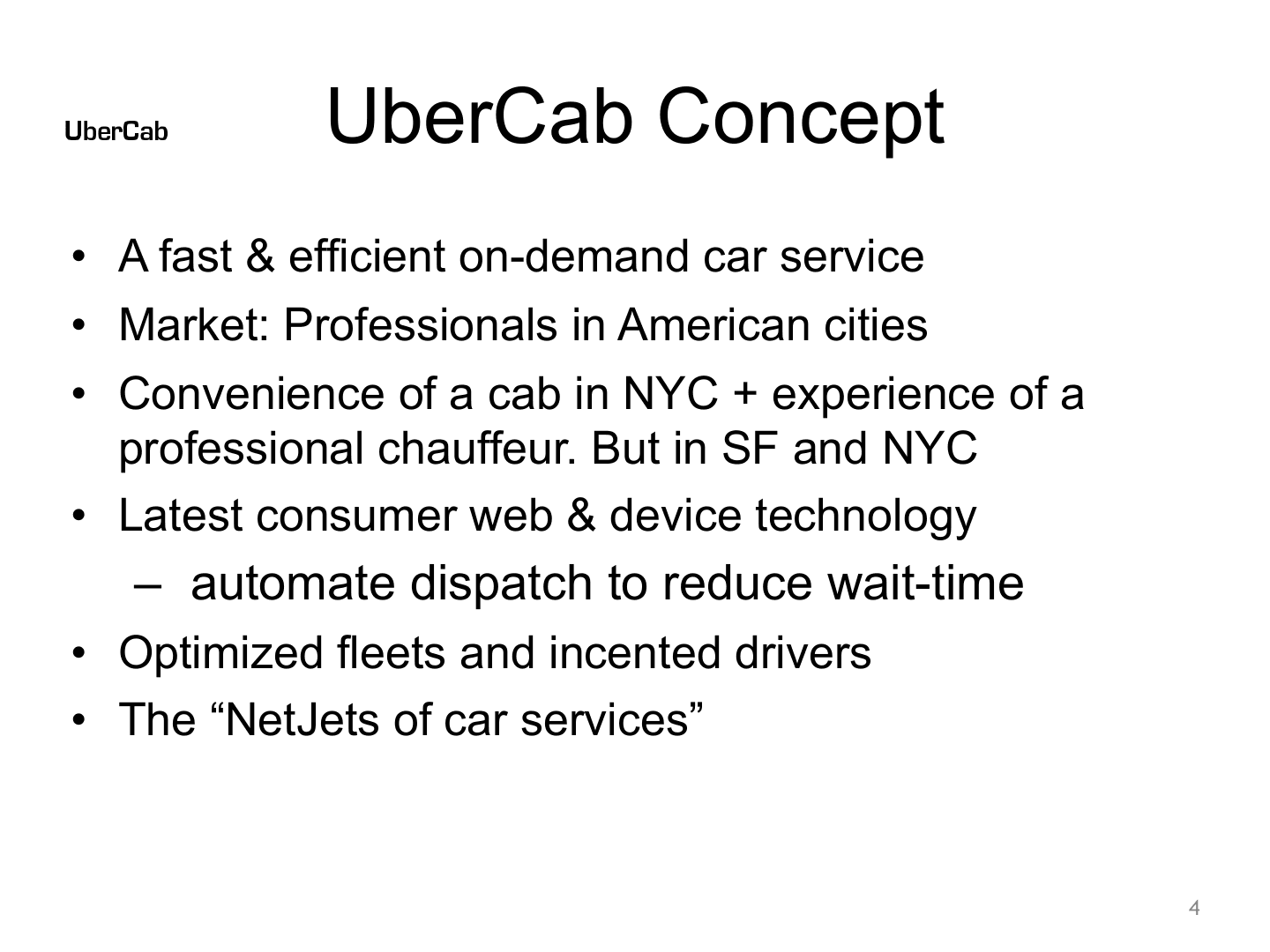 Uber pitch deck, UberCab Concept
