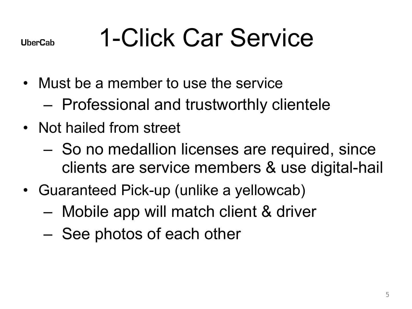 Uber pitch deck, 1-Click Car Service