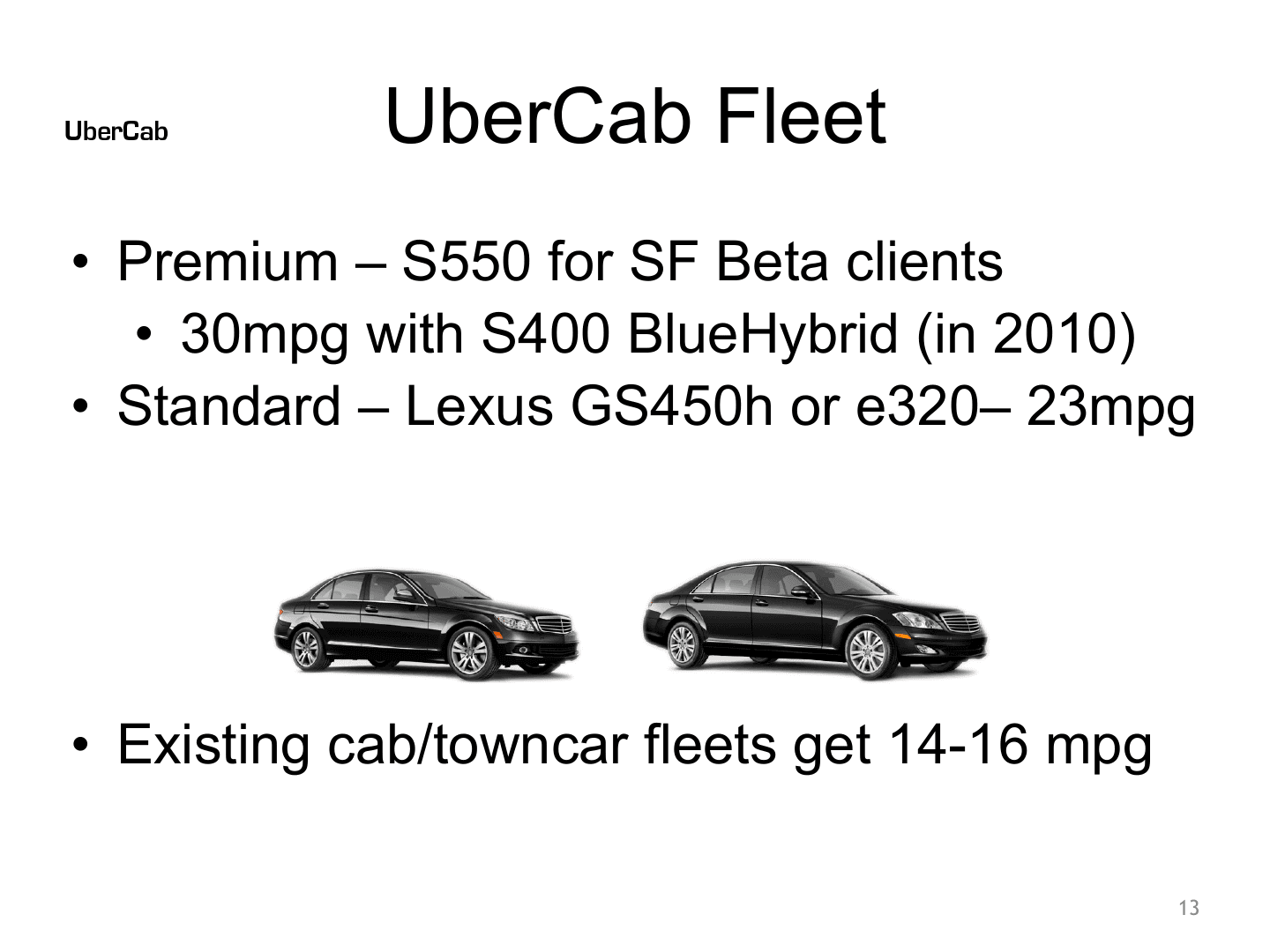 Uber pitch deck, UberCab Fleet