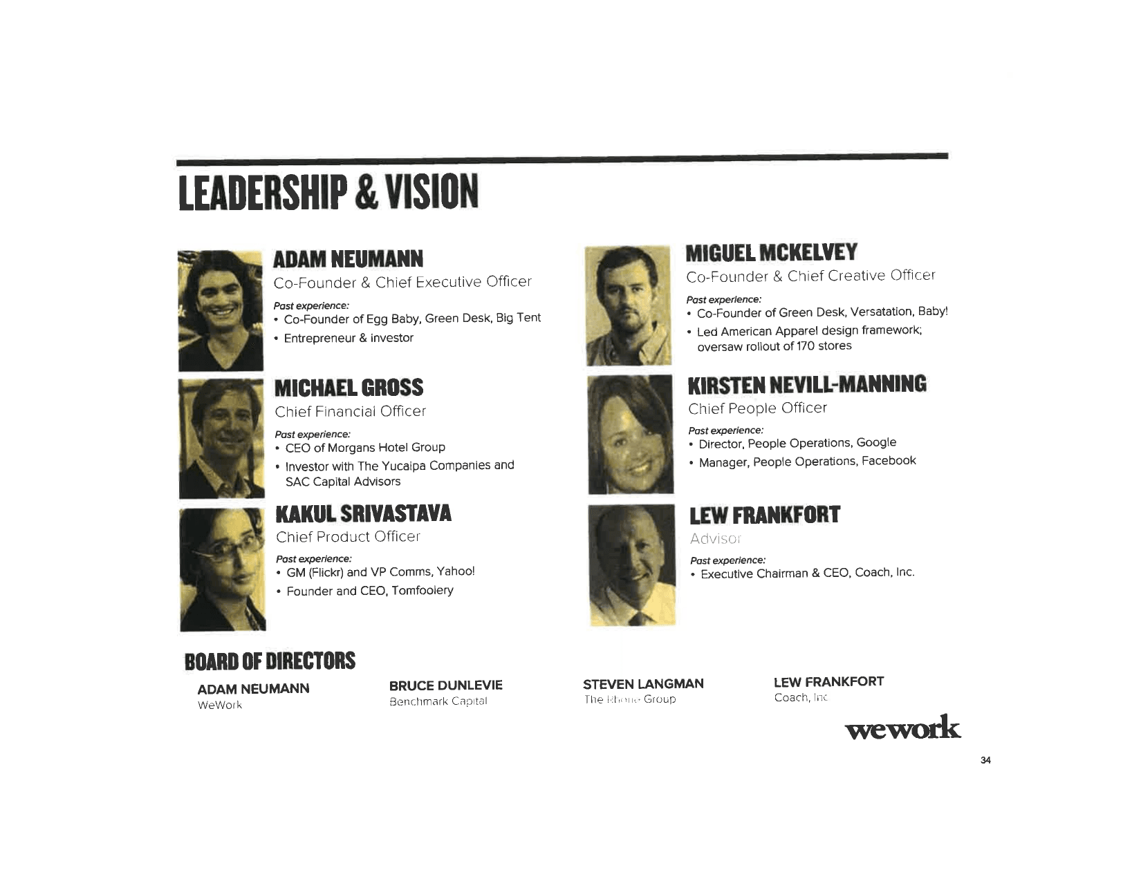 WeWork pitch deck, Leadership & vision
