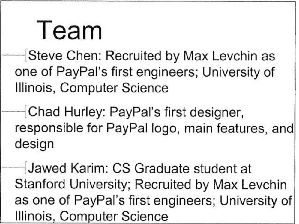 YouTube pitch deck, Team